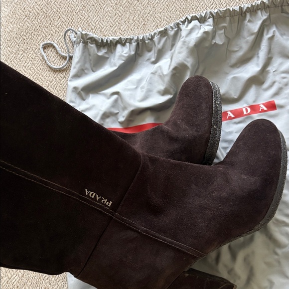 Prada Dark Brown Suede Knee Boots - Picture 5 of 7